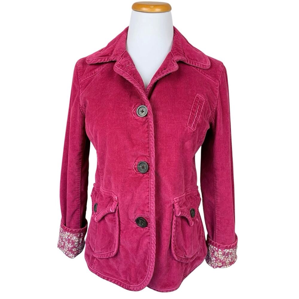 Vintage Gap Corduroy Jacket Pink Button Front Long Sleeves Pockets Women's 8